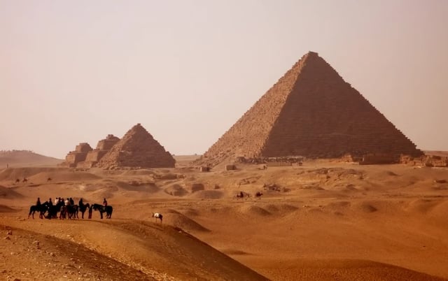 Giza pyramids in Egypt near Cairo at sunset