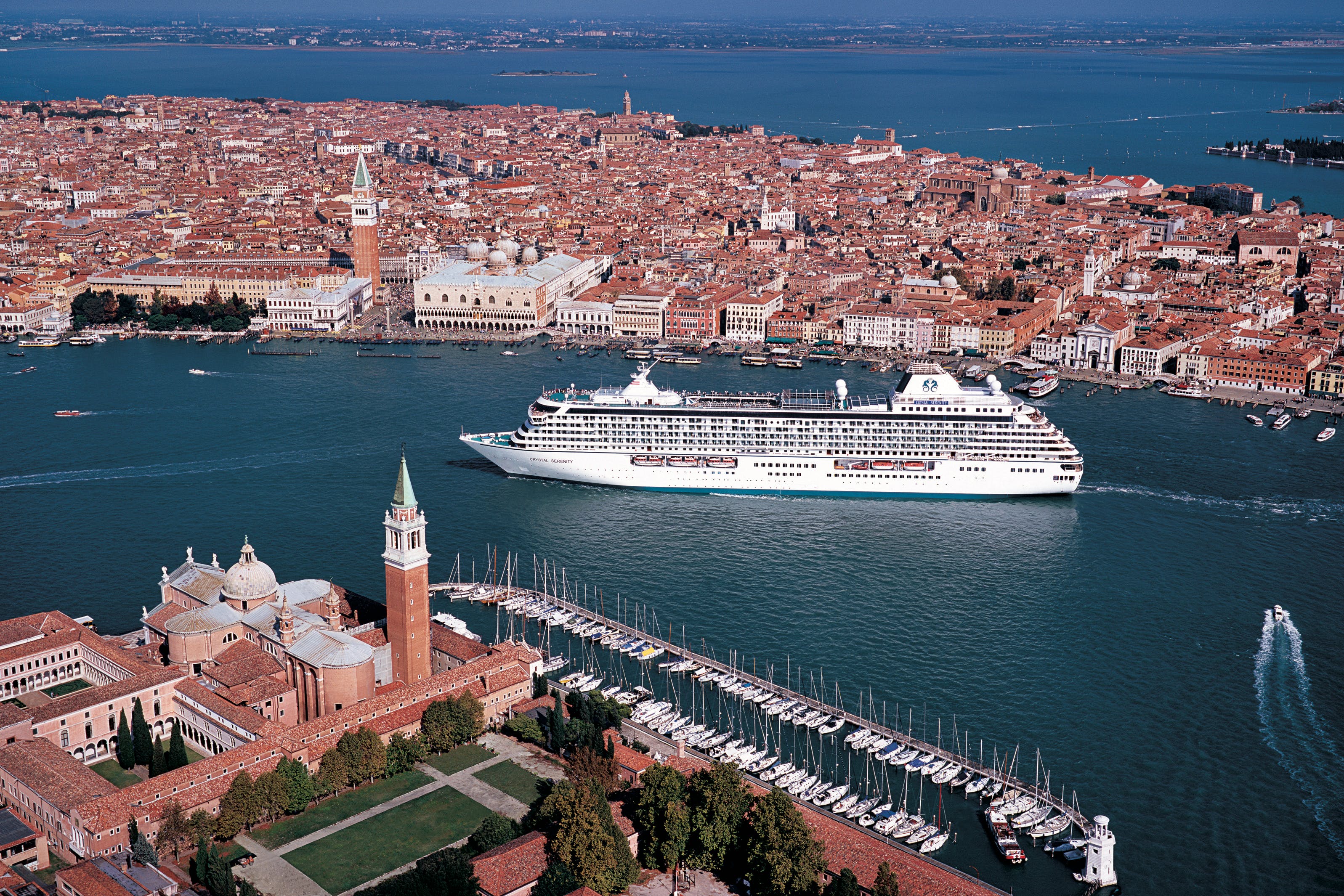 Crystal Cruises sailing through Venice, Italy.