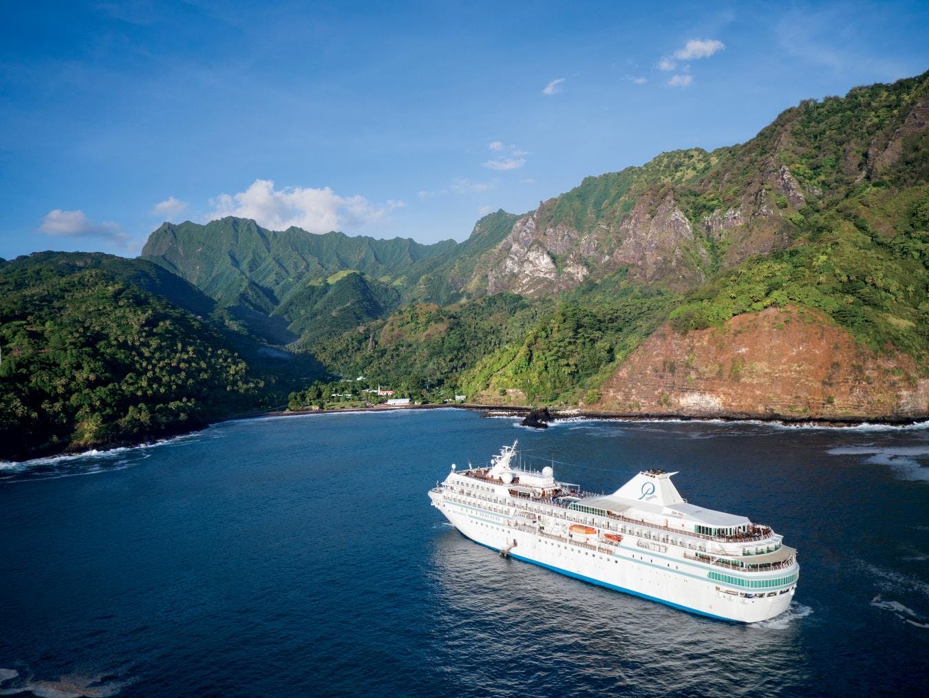 Paul Gauguin Cruises up close in the South Pacific.