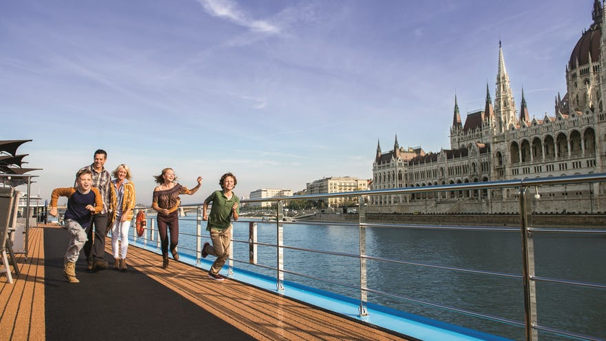 Family on river cruise