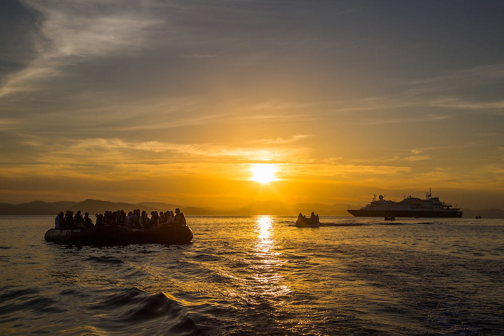 Silversea ship at sunset