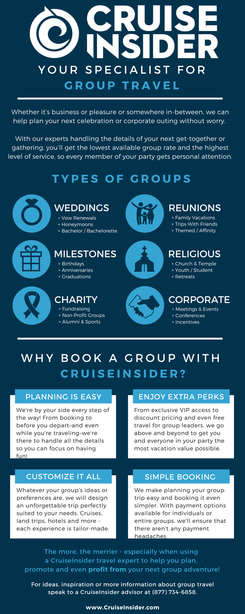 CruiseInsider flyer for why we're the best to plan your group travel.