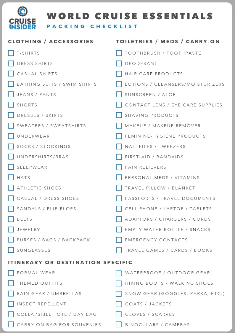 The Cruise Packing Checklist 85 Items To Bring Printable