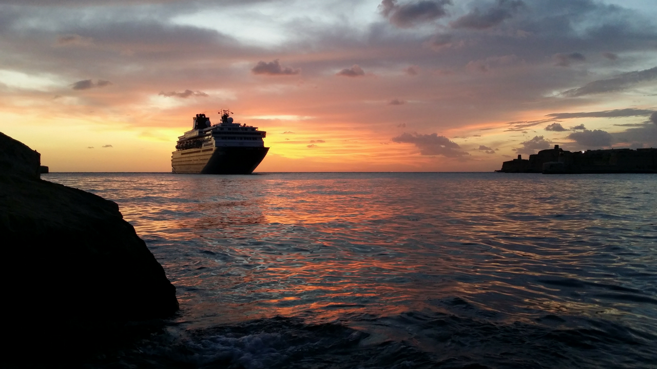 Cruise ship on the horizon