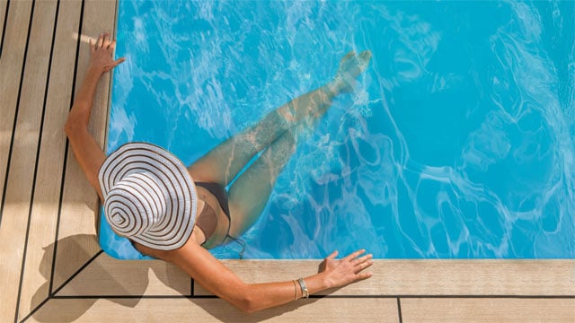 Lady lounging in pool